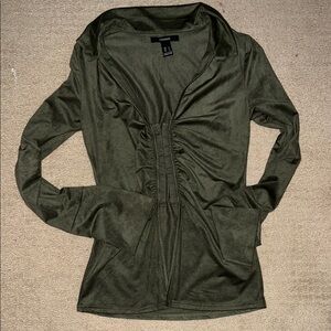 Dark Green Velvet Ruched Hook Top